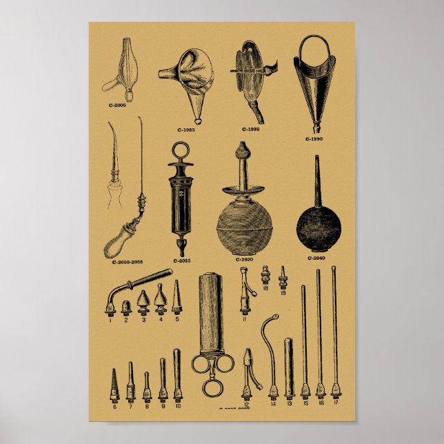 Affiche Illustration d'instruments chirurgicaux d'un ancie (Devant)