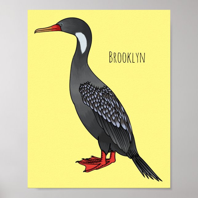 Affiche Illustration d'oiseau cormoran à pattes rouges (Devant)