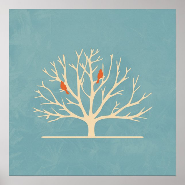 Affiche Illustration d'Oiseaux oranges modernes dans un gr (Devant)