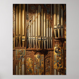 Affiche Illustration d'orgue à tuyaux Steampunk par l'IA