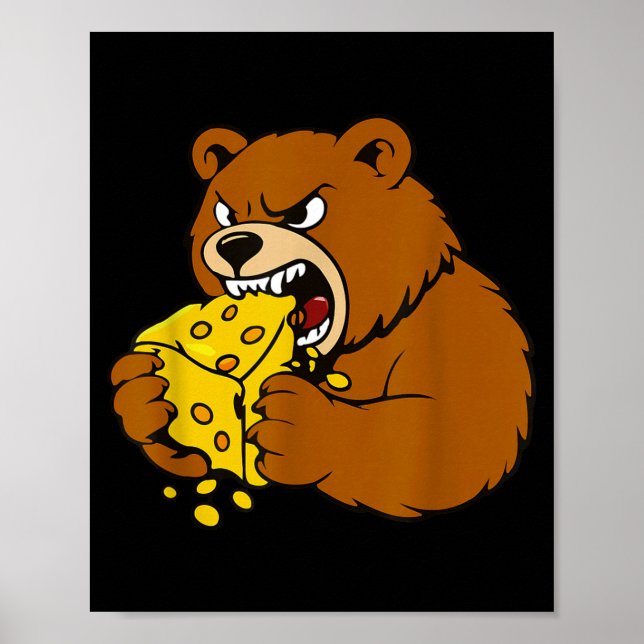 Affiche Illustration d'ours drôle mangeant du fromage pour (Devant)