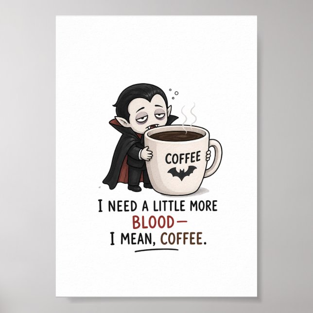 Affiche Illustration drôle de vampire café Halloween (Devant)