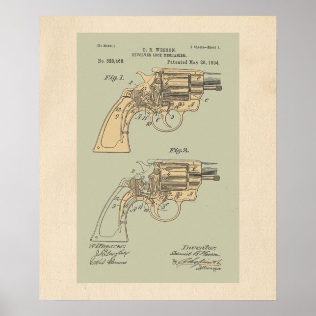 Affiche Illustration du brevet vintage Revolver (Devant)