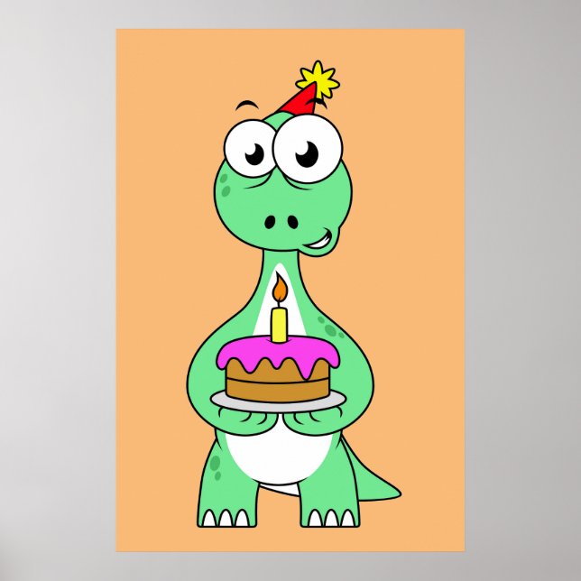 Affiche Illustration Du Brontosaurus Avec Gâteau D'Anniver (Devant)