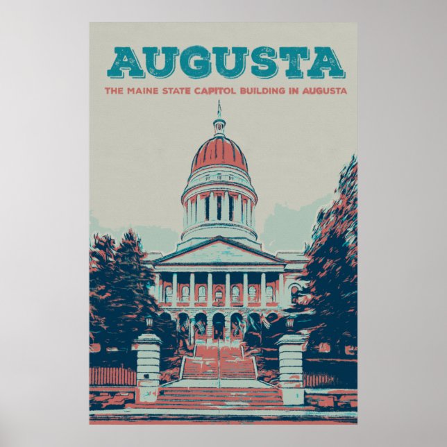 Affiche Illustration du capitole d'État Augusta Maine (Devant)
