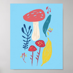 Affiche Illustration du champignon mou (BLUE BKGRD) 8 x 10