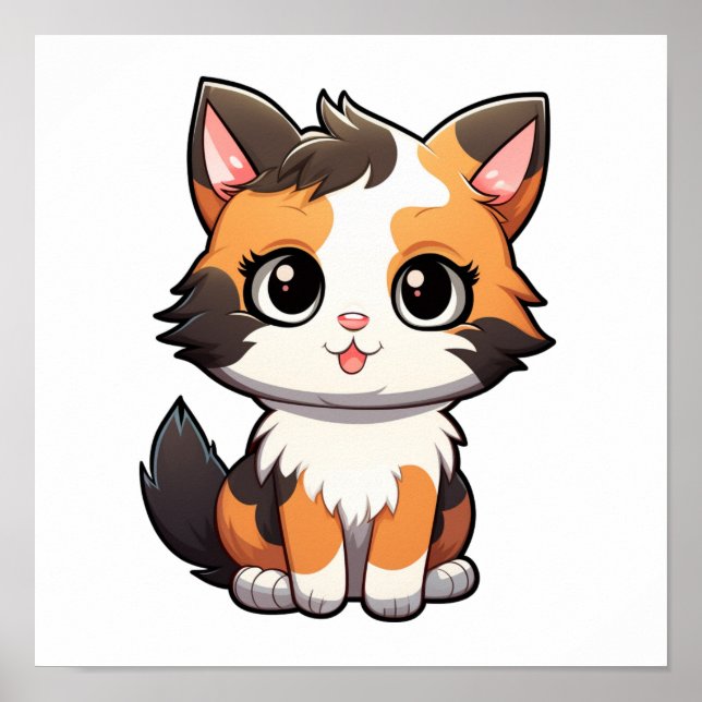 Affiche Illustration du chat de dessin (Devant)