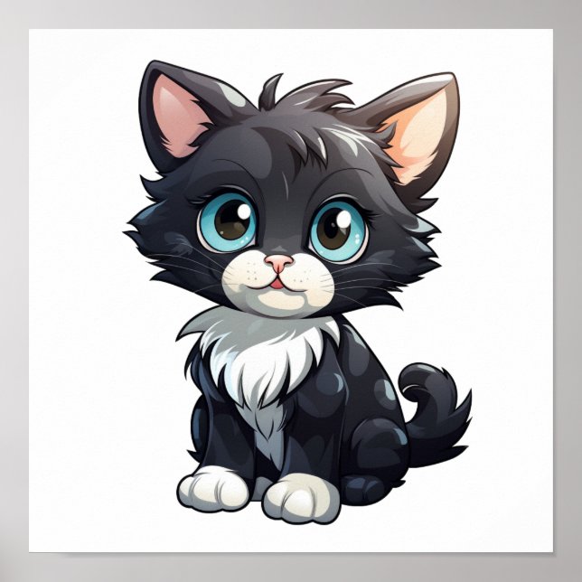 Affiche Illustration du chat de dessin (Devant)