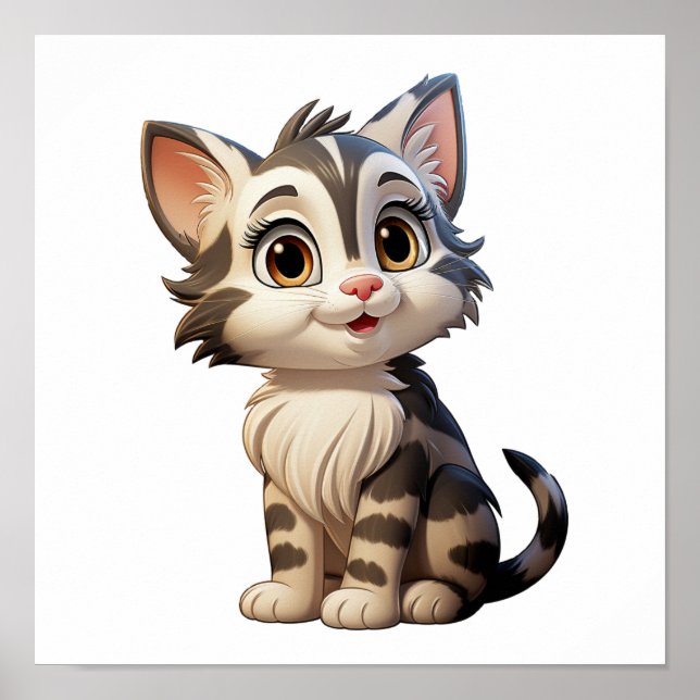 Affiche Illustration du chat de dessin (Devant)