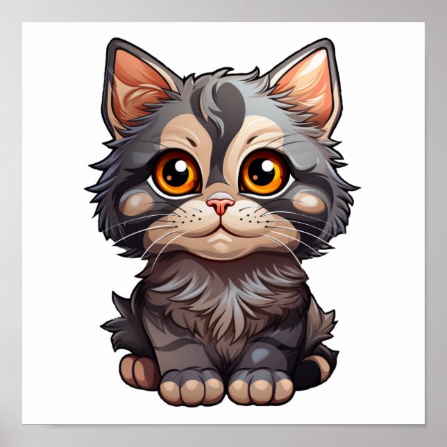 Affiche Illustration du chat de dessin (Devant)