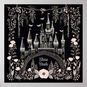Affiche Illustration du château de Fairytale noir et blanc