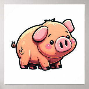 Affiche Illustration du cochon de dessin
