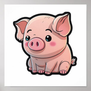 Affiche Illustration du cochon de dessin