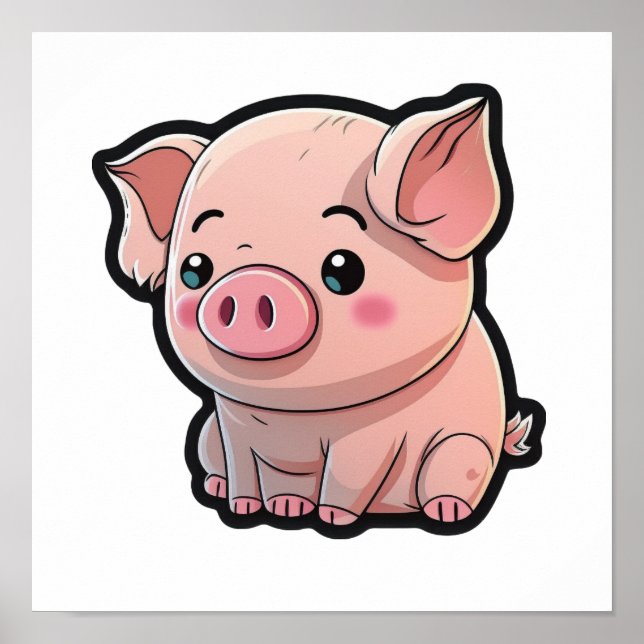 Affiche Illustration du cochon de dessin (Devant)