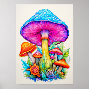 Affiche Illustration du collage de champignons de la forêt