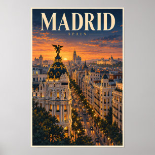 Affiche Illustration du coucher de soleil à Madrid Espagne