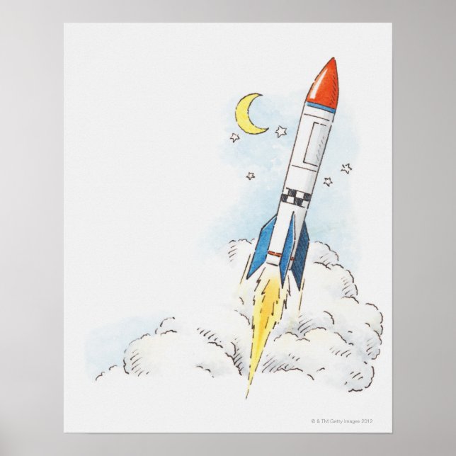 Affiche Illustration du décollage d'une fusée (Devant)