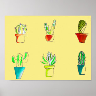 Affiche Illustration du désert de cactus mignons