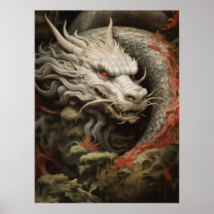Affiche Illustration du dragon oriental argenté Imprimer/