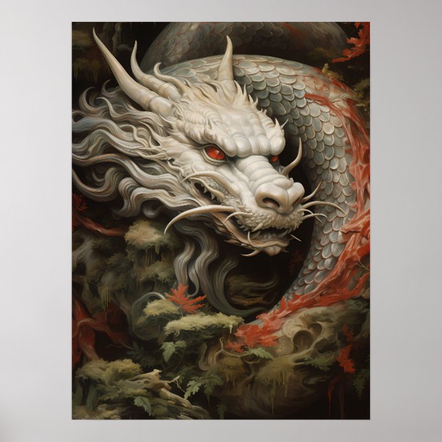 Affiche Illustration du dragon oriental argenté Imprimer/ (Devant)