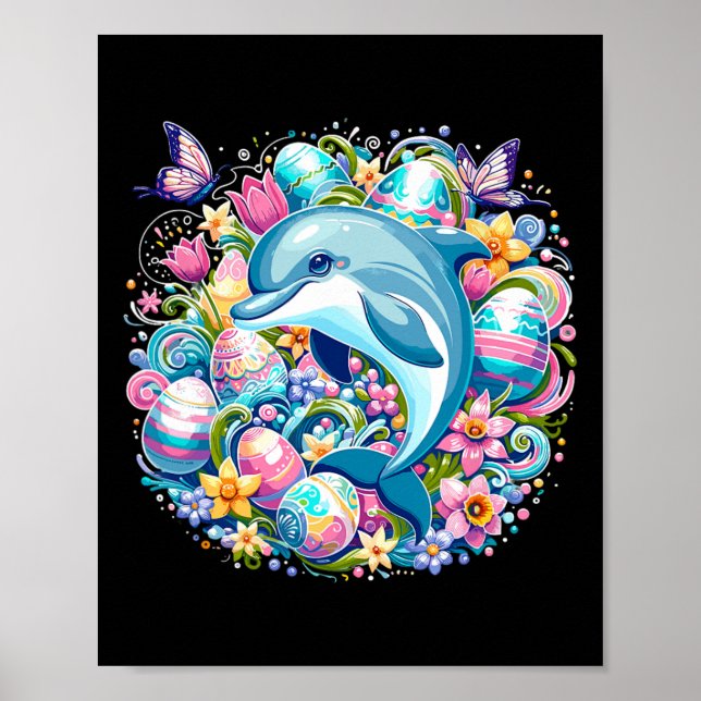 Affiche Illustration Du Festif De Pâques Avec Un Dauphin D (Devant)