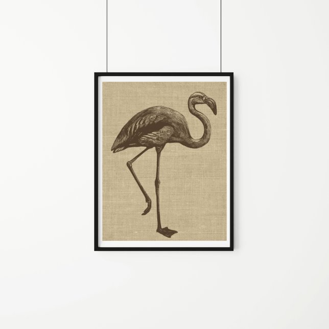 Affiche Illustration du Flamant rose vintage sur Burlap (Créateur téléchargé)