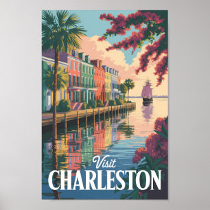 Affiche Illustration du front de mer de Charleston en Caro