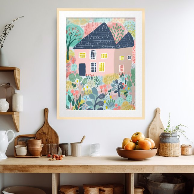 Affiche Illustration du jardin de la maison de couleur dou (Sweet Watercolor House Garden Illustration Poster
CUSTOMIZABLE ART)