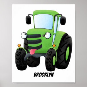 Affiche Illustration du joli joyeux tracteur agricole vert