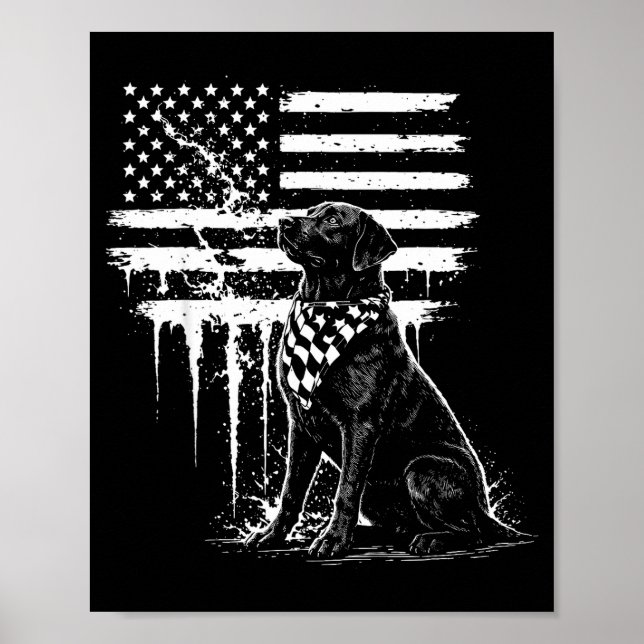Affiche Illustration du Labrador noir avec le drapeau amér (Devant)