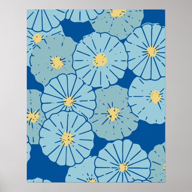 Affiche Illustration du motif floral bleu japonais (Devant)
