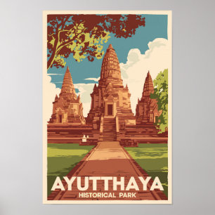 Affiche Illustration du parc historique d'Ayutthaya, art d