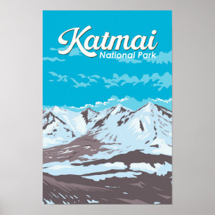 Affiche Illustration du parc national de Katmai, art de vo