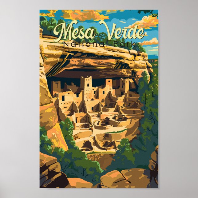Affiche Illustration du parc national Mesa Verde Travel Ar (Devant)