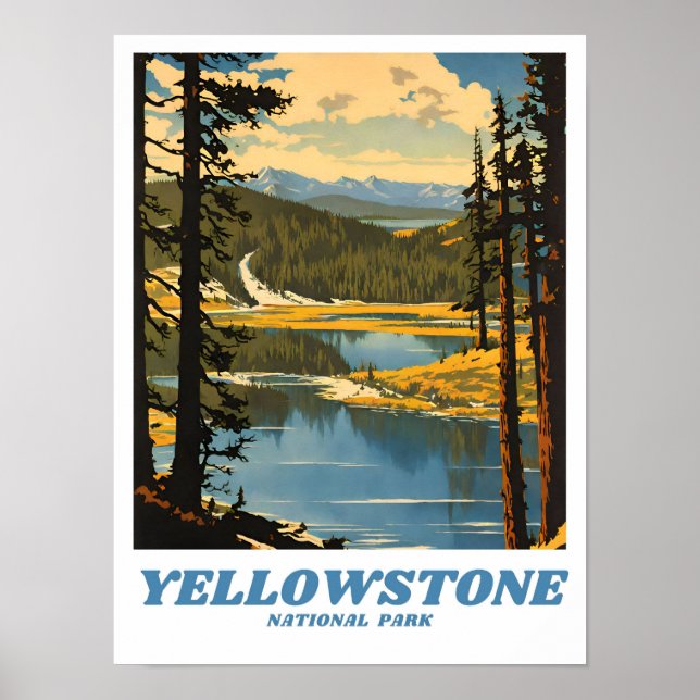 Affiche Illustration du parc national Yellowstone retro de (Devant)