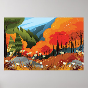 Affiche Illustration du paysage d'automne