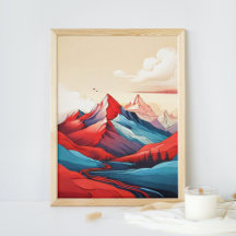 Illustration du paysage de la montagne Retro Art b