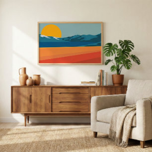 Affiche Illustration du paysage de la montagne Retro bleu 