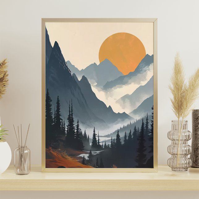 Affiche Illustration du paysage de montagne gris orange (Créateur téléchargé)