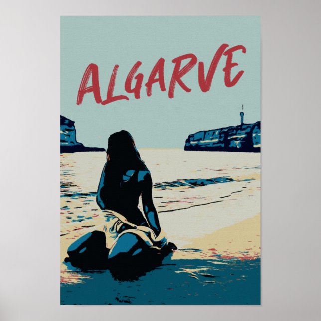 Affiche Illustration du paysage de plage Algarve Portugal  (Devant)