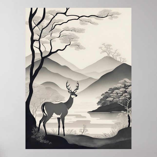 Affiche Illustration du paysage noir et blanc AI Générique (Devant)