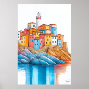 Affiche Illustration du phare de la mer Dessin Pastel