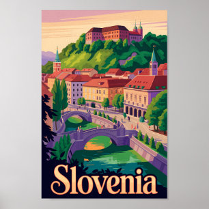 Affiche Illustration du pont de Ljubljana en Slovénie Art