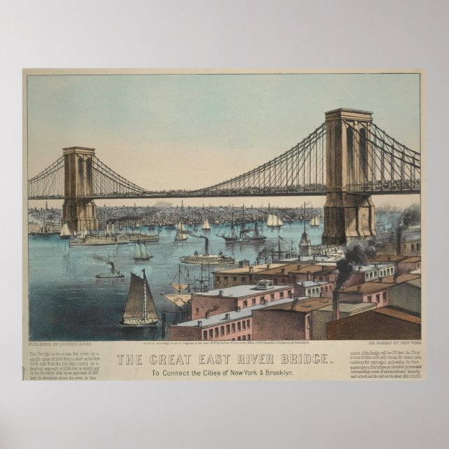 Affiche Illustration du pont vintage Brooklyn (1872) (Devant)