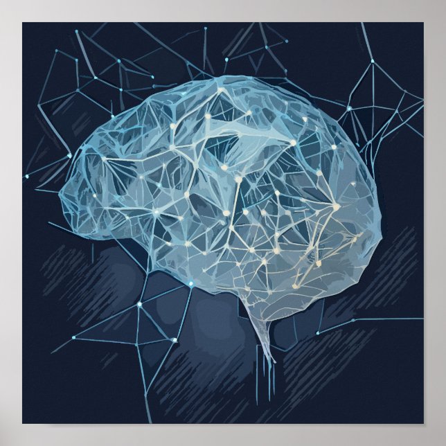 Affiche Illustration du réseau cérébral - Réseau neuronal (Devant)