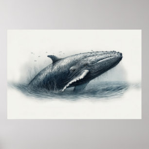 Affiche Illustration du saut de baleine hors de l'océan