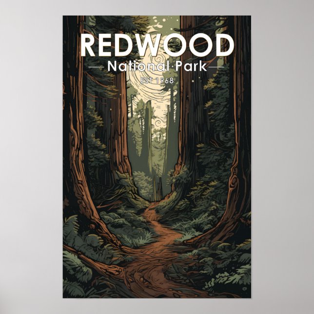 Affiche Illustration du sentier du parc national de Redwoo (Devant)