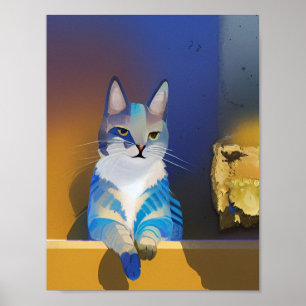 Affiche Illustration du soleil doré du chat bleu