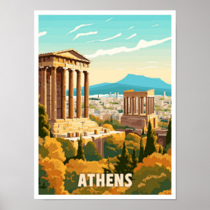 Affiche Illustration du Vintage voyage artistique d'Athène