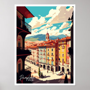 Affiche Illustration du Vintage voyage artistique Pamplona